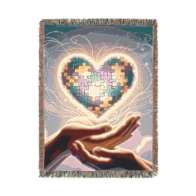 Blanket Throw Autism Awareness Heart Woven