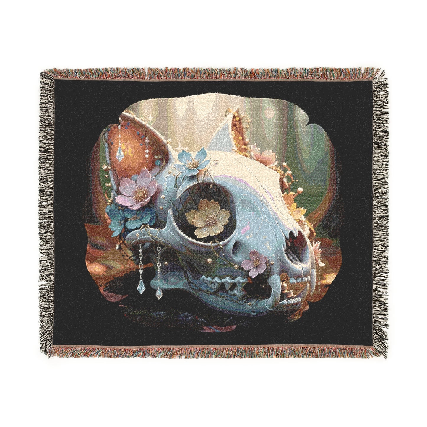 Blanket Graphic Cover SKULL CAT Comfort Shirt Gift for Teen Holiday Gift for Christmas Fantasy Geek Mythical Cottage core Vintage |