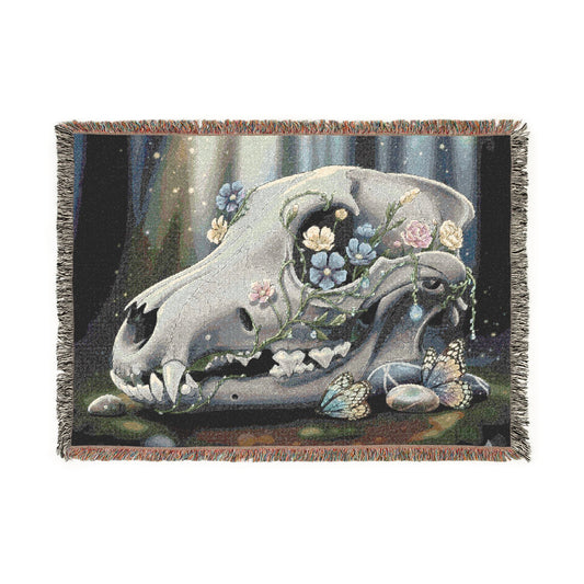 Blanket Tapestry Skull Dog Woven