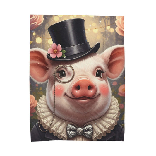Blanket Throw Pig Top Hat Plush