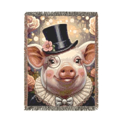 Blanket Throw Pig Top Hat Woven