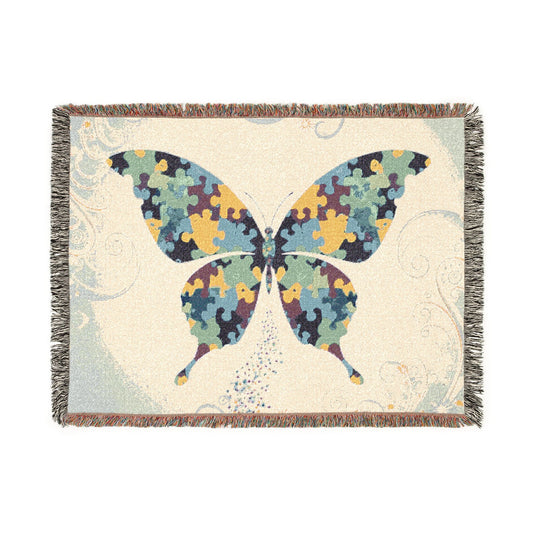 Blanket Throw Autism Awareness Butterfly Woven