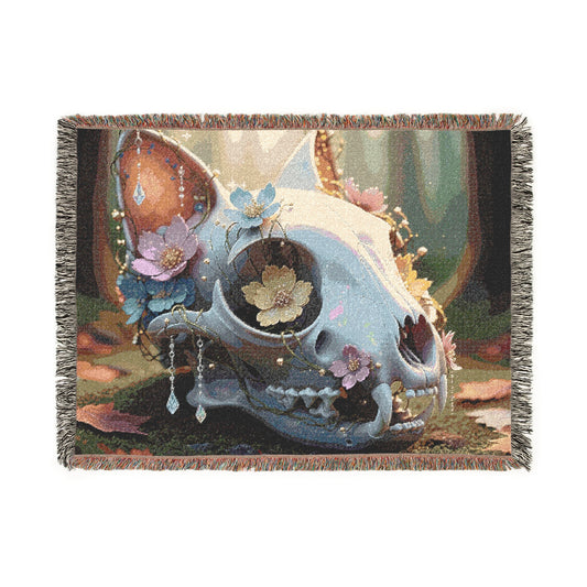 Blanket Throw Skull Cat Woven