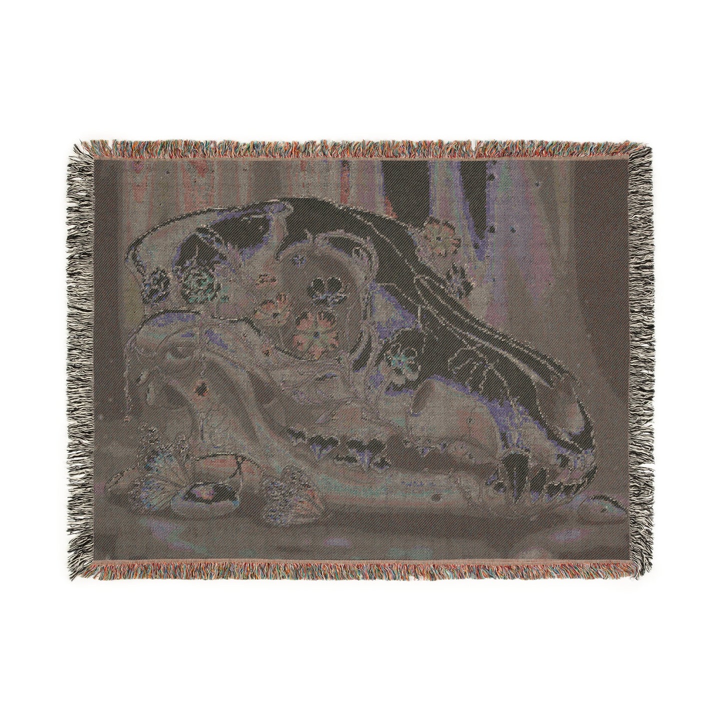 Blanket Tapestry Skull Dog Woven