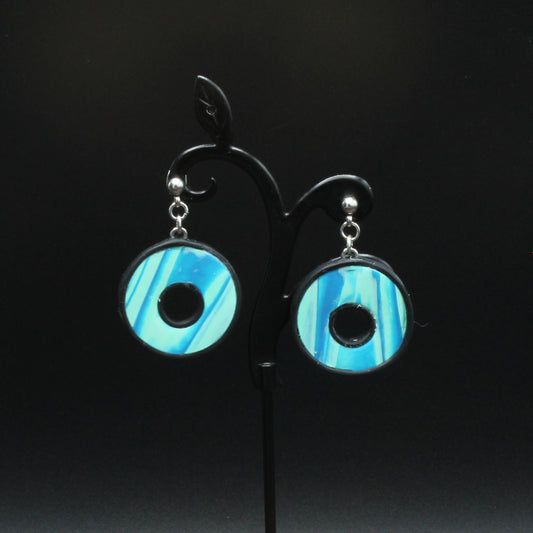 Blue Striped Circle Earrings