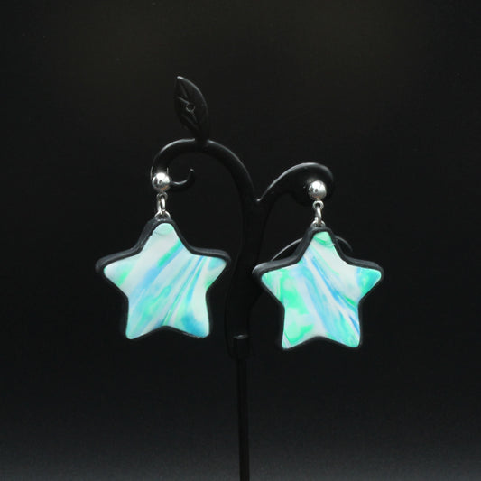 Blue and Green Star Earrings