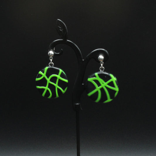 Green and Black Abstract Earrings