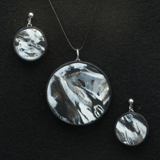 Otherworldly Black and White Necklace and Earrings Set